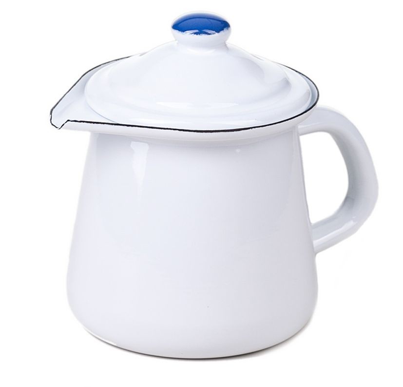 Bílá smaltovaná mlékovka White blue -11,5cm - 0.4L Münder Email Bílá smaltovaná mlékovka White blue -11,5cm - 0.4L Münder Email