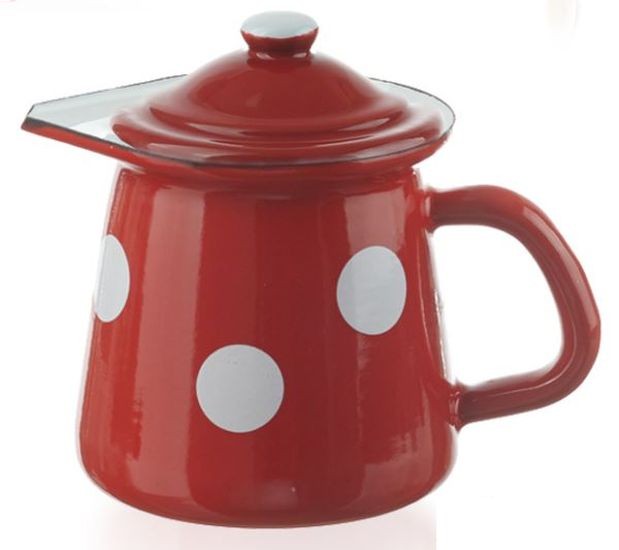 Červené víčko k mlékovce s puntíky Red dot - 7cm Münder Email Červené víčko k mlékovce s puntíky Red dot - 7cm Münder Email
