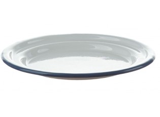 Bílý smaltovaný dezertní talířek s modrou linkou White blue - Ø 18cm 