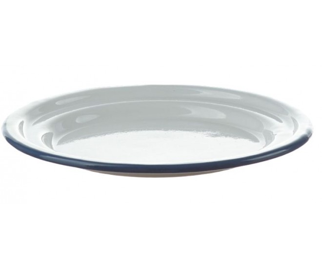 Bílý smaltovaný dezertní talířek s modrou linkou White blue - Ø 18cm M&uuml;nder Email