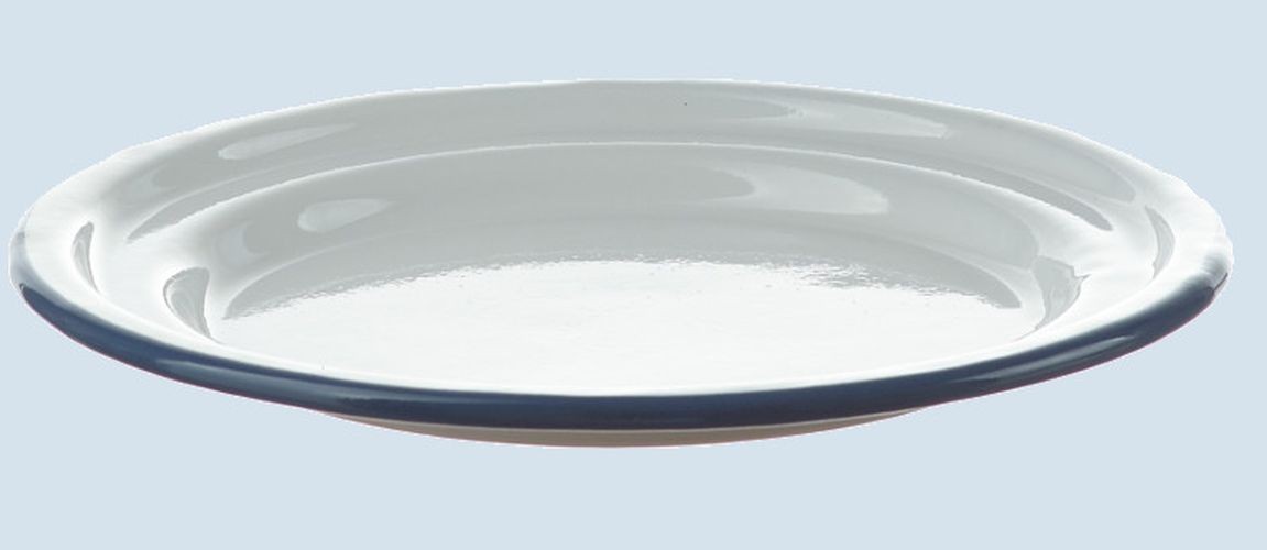 Bílý smaltovaný dezertní talířek s modrou linkou White blue - Ø 18cm Münder Email Bílý smaltovaný dezertní talířek s modrou linkou White blue - Ø 18cm Münder Email