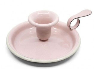 Růžový smaltovaný svícen Pink dot - Ø 13*6cm