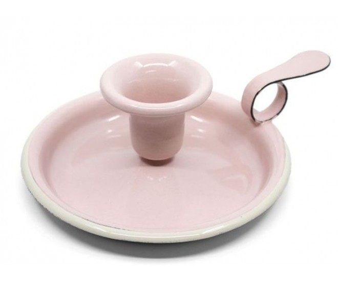 Růžový smaltovaný svícen Pink dot - Ø 13*6cm M&uuml;nder Email