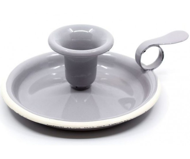 Šedý smaltovaný svícen Grey dot - Ø 13*6cm M&uuml;nder Email