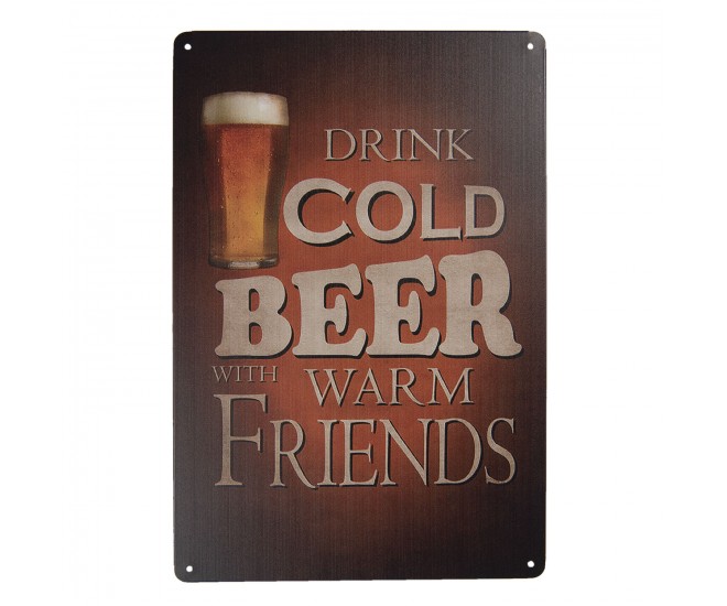 Nástěnná kovová cedule Drink Beer - 20*30 cm Clayre & Eef