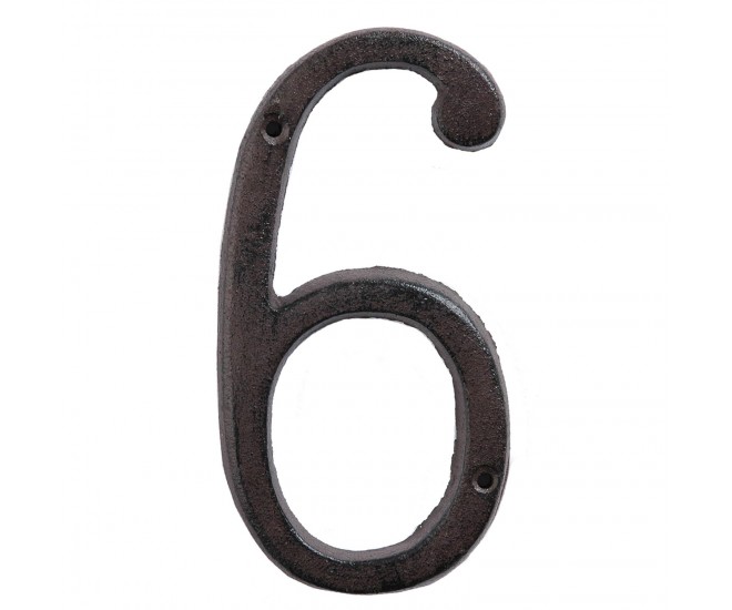 Hnědé nástěnné litinové číslo 6 - 7*1*14 cm Clayre & Eef