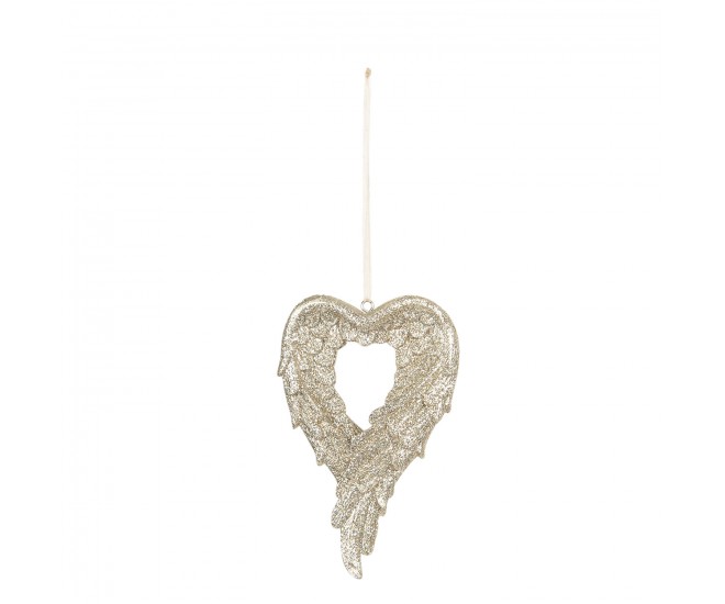 Zlatá dekorace andělská křídla ve tvaru srdce - 7*1*12 cm Clayre & Eef