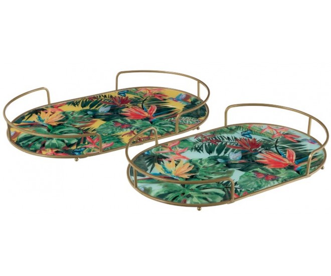 Set 2 podnosů s držadly Tropical - 46*29*5,5 cm J-Line by Jolipa