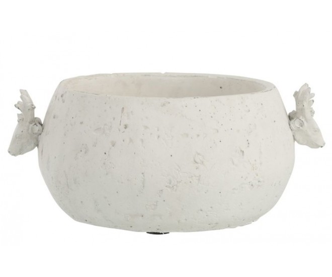 Bílý cementový květináč s jeleny - 30*23*12 cm J-Line by Jolipa