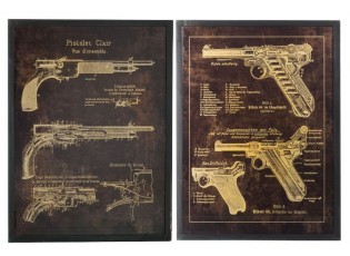 2 dřevěné obrazy pistole black Pistols - 60*3,5*80 cm