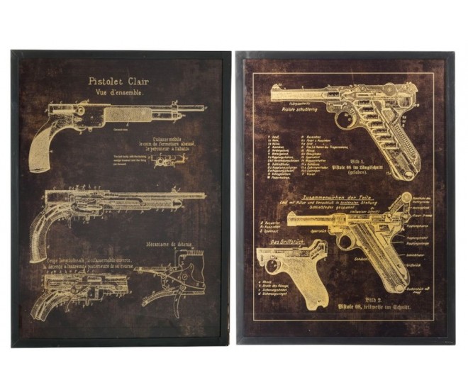 2 dřevěné obrazy pistole black Pistols - 60*3,5*80 cm J-Line by Jolipa