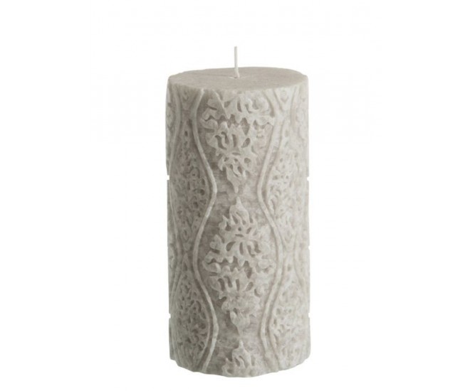 Mintová válcovitá svíčka s ornamenty - Ø7,5*15cm J-Line by Jolipa