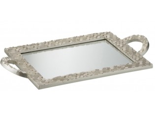 Stříbrný oválný tác se zrcadlem Hexagon - 48*26*4 cm