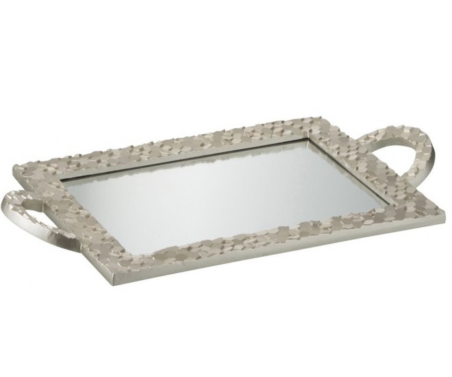 Stříbrný oválný tác se zrcadlem Hexagon - 48*26*4 cm J-Line by Jolipa