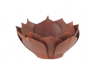 Hnědo-rezavý kovový svícen na čajovou svíčku Leknín - Ø 14*5,8 cm