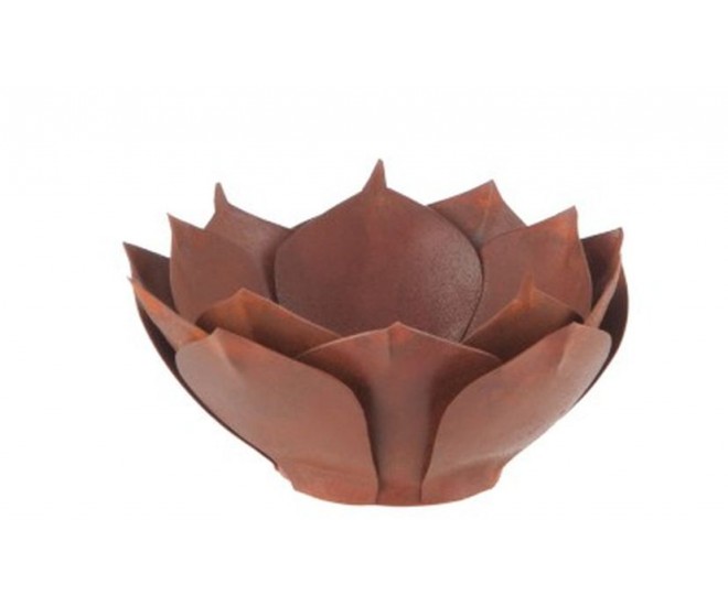Hnědo-rezavý kovový svícen na čajovou svíčku Leknín - Ø 14*5,8 cm J-Line by Jolipa