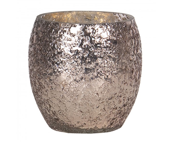 Růžovo - stříbrný skleněný svícen - Ø11*10 cm Clayre & Eef