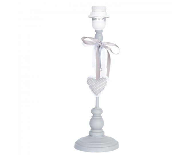Šedá dřevěná základna ke stolní lampě se srdíčky – Ø 12*38 cm E27/max 1*40W Clayre & Eef
