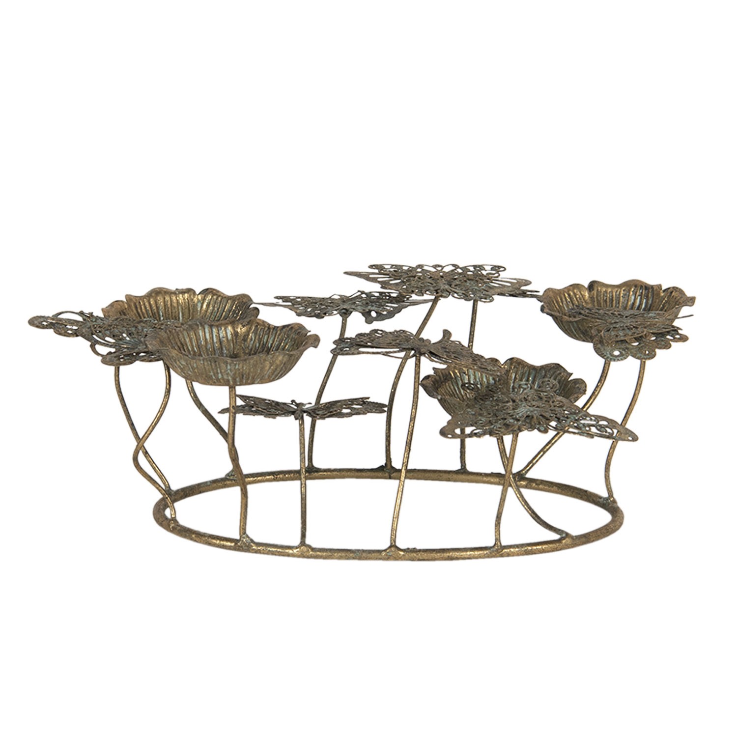 Bronzový antik kovový svícen na čajové svíčky Květiny - 35*31*12 cm Clayre & Eef Bronzový antik kovový svícen na čajové svíčky Květiny - 35*31*12 cm Clayre & Eef