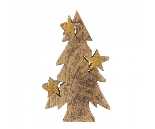Dřevěná dekorace Vánoční strom s hvězdami - 10*3*16 cm Clayre & Eef