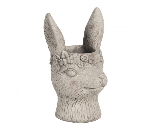 Šedý květináč v designu zaječí slečny s květinami - 13*13*21 cm Clayre & Eef