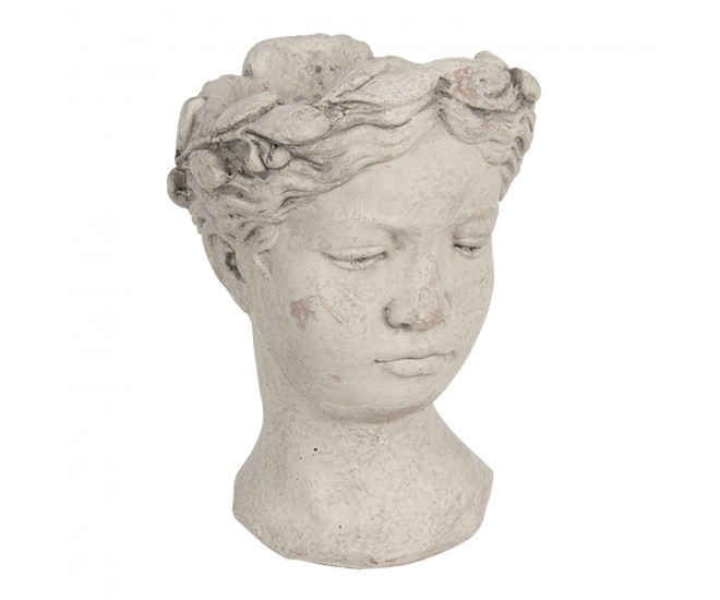 Šedý cementový květináč hlava ženy - 18*17,5*25,5 cm Clayre & Eef