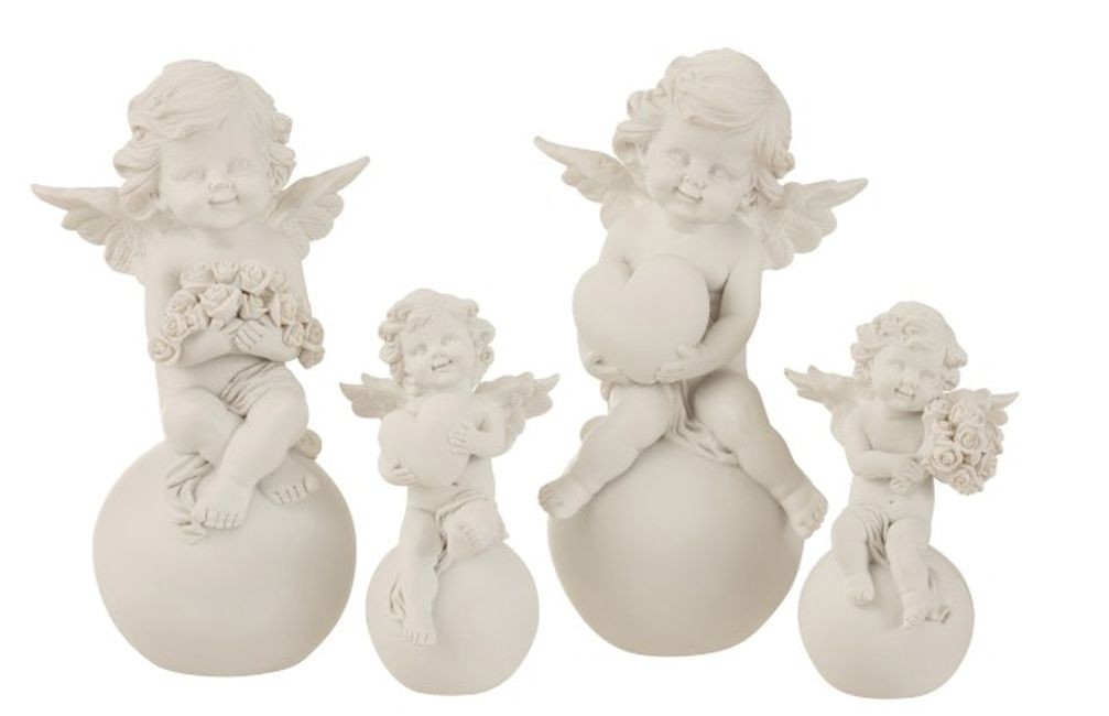 Sada 2ks bílých andělů na kouli s růžemi a se srdcem -12,5*10*21cm J-Line by Jolipa Sada 2ks bílých andělů na kouli s růžemi a se srdcem -12,5*10*21cm J-Line by Jolipa