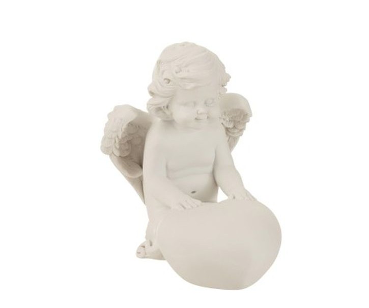 Dekorace klečící bílý anděl se srdcem - 12*15*16cm J-Line by Jolipa