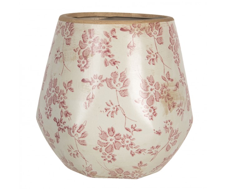 Retro obal na květináč s růžovými květy Mali - Ø17*18 cm Clayre & Eef