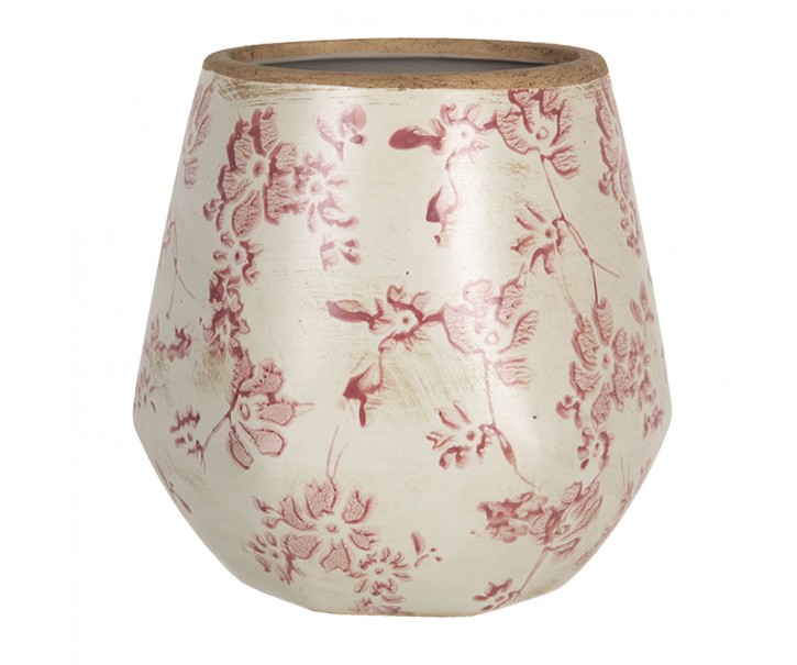 Retro obal na květináč s růžovými květy Mali - Ø 13*14 cm Clayre & Eef