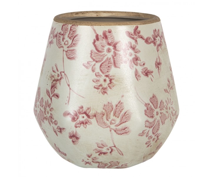 Retro obal na květináč s růžovými květy Mali - Ø 11*11 cm Clayre & Eef