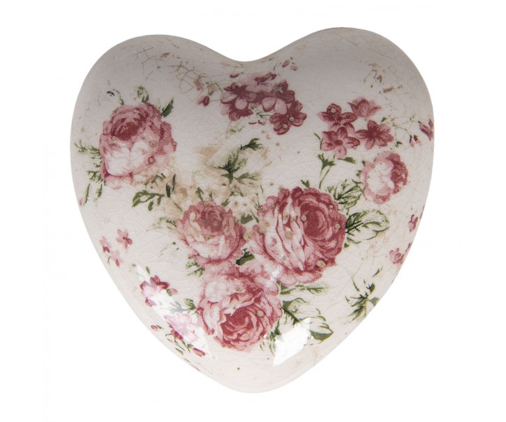 Dekorace vintage srdce s růžemi Rose - 11*11*4 cm Clayre & Eef
