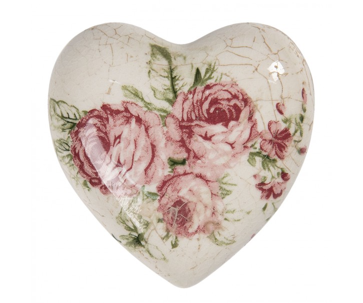 Dekorace vintage srdce s růžemi Rose - 8*8*4 cm Clayre & Eef