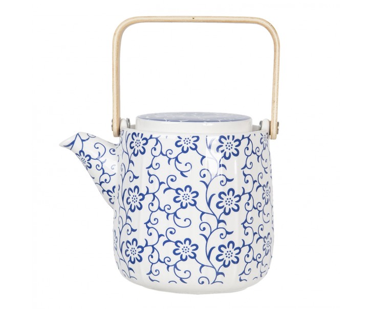 Porcelánová konvička na čaj s modrými květy - 0,8L Clayre & Eef