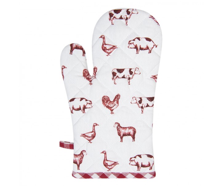Kuchyňská bavlněná chňapka Country Life Animals bílo-červená- 16*30 cm Clayre & Eef