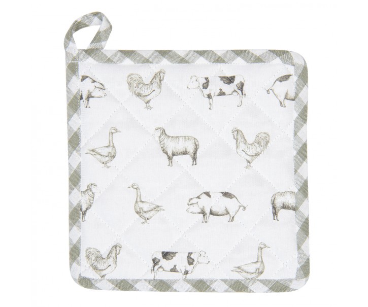 Bavlněná podložka pod hrnec Country Life Animals bílo-zelená - 20*20 cm Clayre & Eef