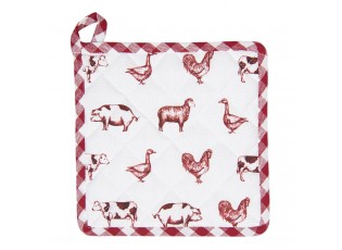 Bavlněná podložka pod hrnec Country Life Animals bílo-červená - 20*20 cm