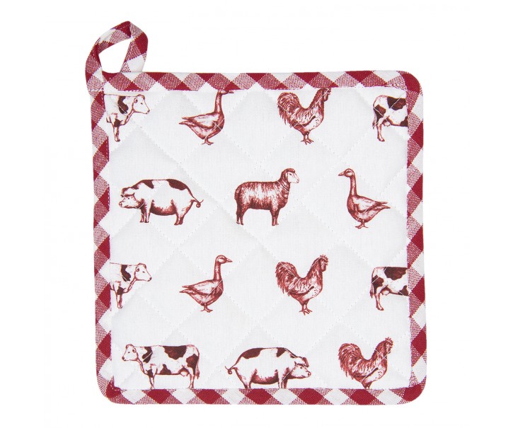 Bavlněná podložka pod hrnec Country Life Animals bílo-červená - 20*20 cm Clayre & Eef