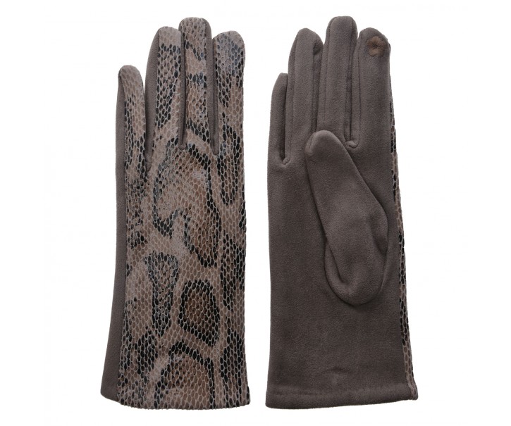 Šedé rukavice v imitaci hadí kůže - 9*24 cm Clayre & Eef