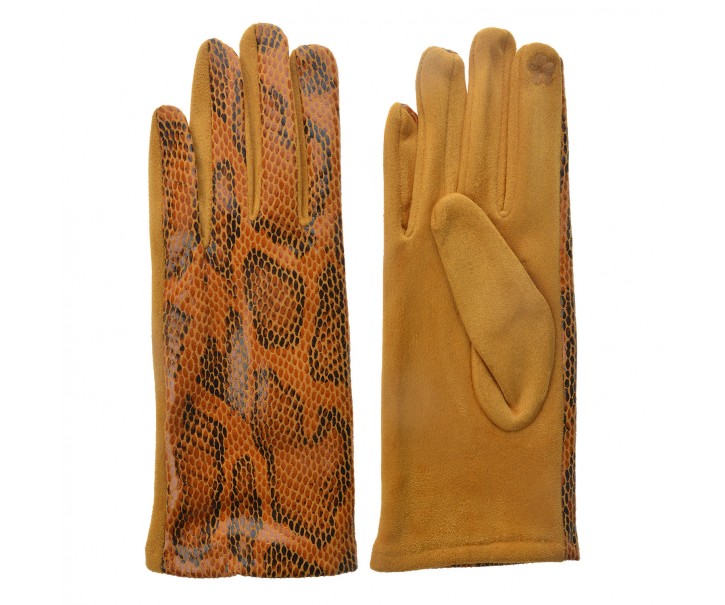 Okrové rukavice v imitaci hadí kůže - 9*24 cm Clayre & Eef