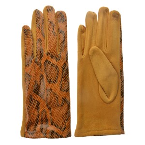 Okrové rukavice v imitaci hadí kůže - 9*24 cm