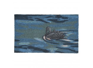 Modrá rohožka před dveře s labutěmi - 75*45*2 cm