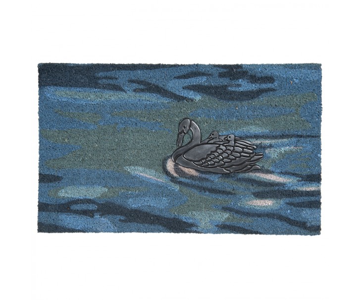 Modrá rohožka před dveře s labutěmi - 75*45*2 cm Clayre & Eef