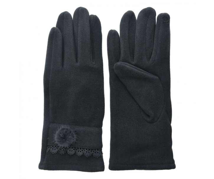 Tmavě šedé dámské rukavice s krajkou - 8*24 cm Clayre & Eef