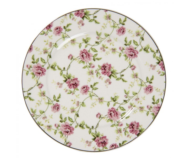 Porcelánový talíř s růžemi Bouton de Rose – Ø 21*2 cm Clayre & Eef