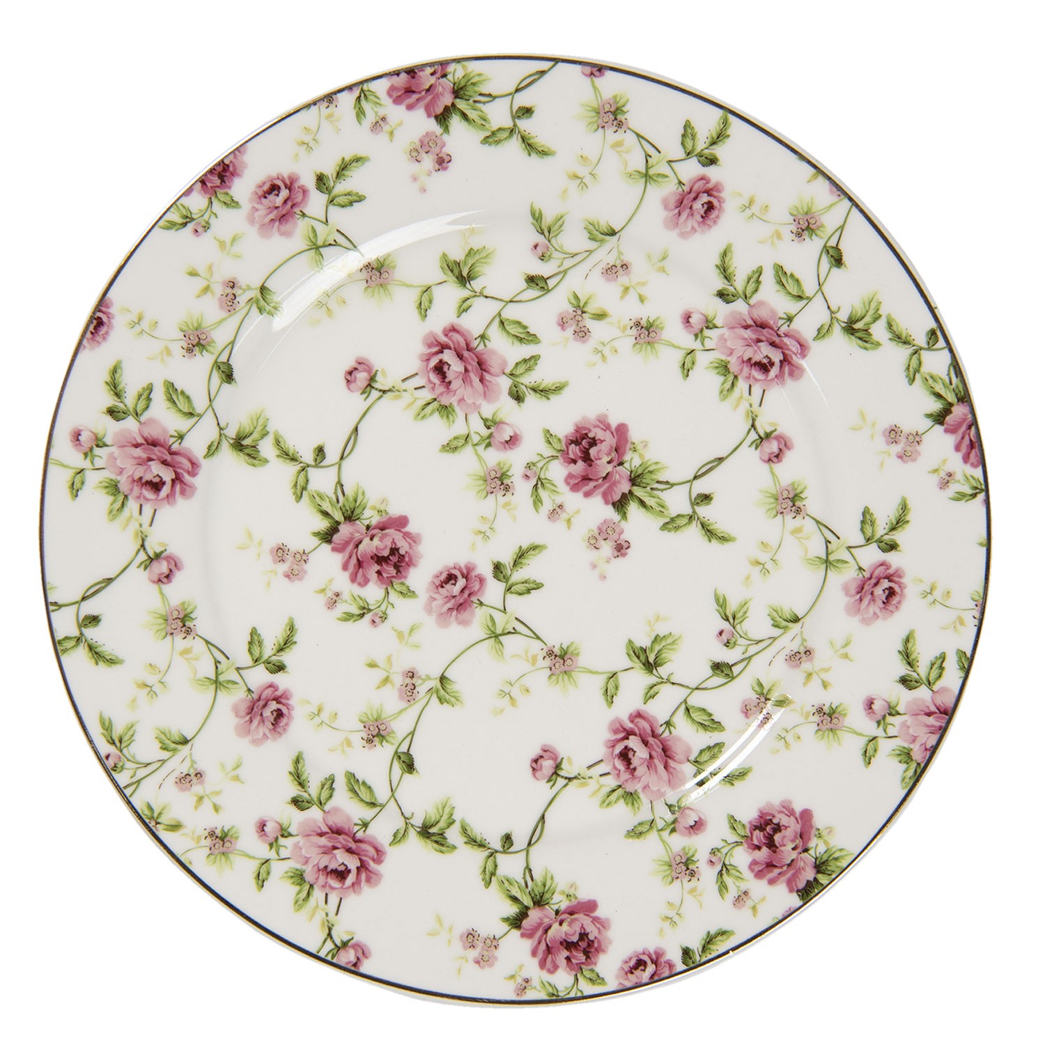 Porcelánový talíř s růžemi Bouton de Rose – Ø 21*2 cm Clayre & Eef Porcelánový talíř s růžemi Bouton de Rose – Ø 21*2 cm Clayre & Eef