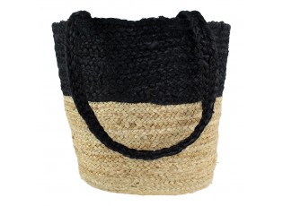 Jutový shopper černá / přírodní - 30*45*15cm