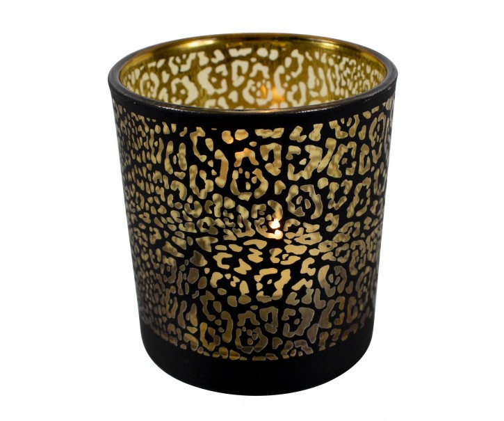 Černo zlatý skleněný svícen Jaguar L - 12*12*18cm Mars & More 