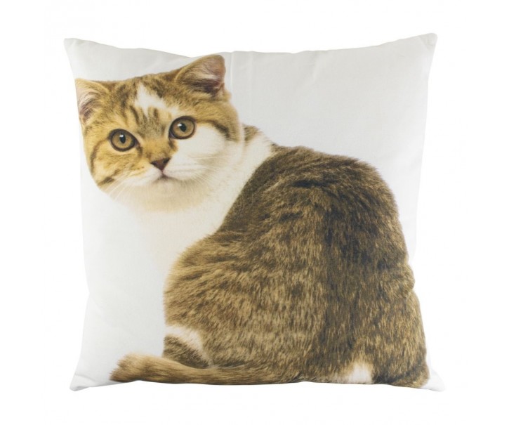 Plátěný polštář bílý s kočkou Tabby - 50*50*10cm Mars & More 
