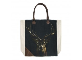 Bavlněno-kožený shopper s jelenem Black Deer - 40*44*12cm
